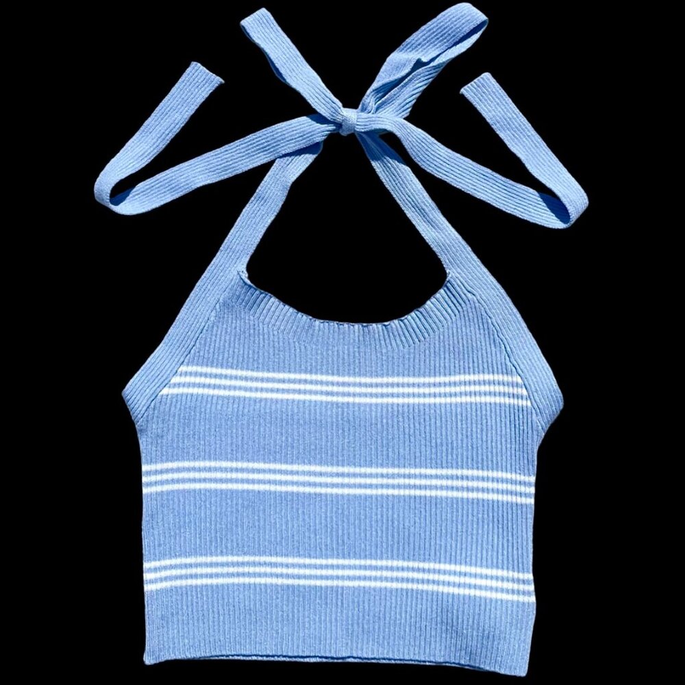 Effordram S Blue & White Stripped Halter Neck Tank Top